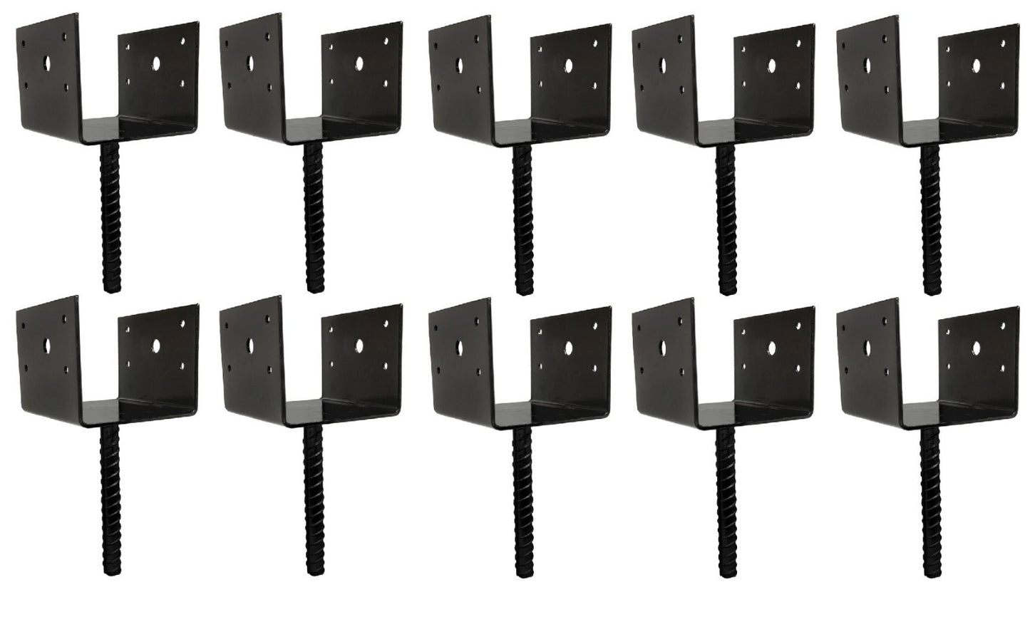 U Shaped 6x6 Deck Post Concrete Anchor Spike Fence Base, Black Powder Coat (10)