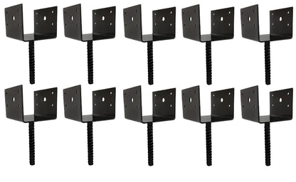 U Shaped 6x6 Deck Post Concrete Anchor Spike Fence Base, Black Powder Coat (10)