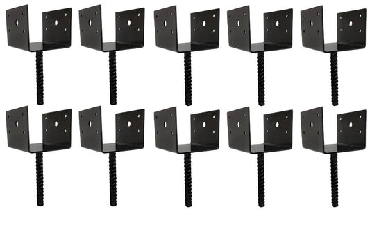 Solid Spare U Shaped 6x6 Deck Post Concrete Anchor Spike Fence Base, Black Powder Coat (10)