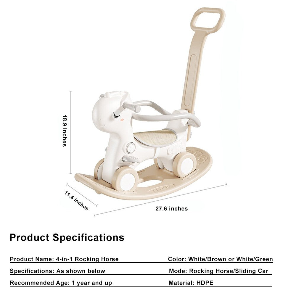 ??4-in-1 Baby Rocking Horse for Toddlers 1-3 Years – Ride-On Toy Brown