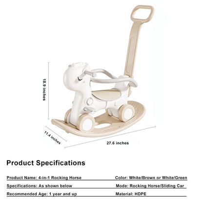 ??4-in-1 Baby Rocking Horse for Toddlers 1-3 Years – Ride-On Toy Brown