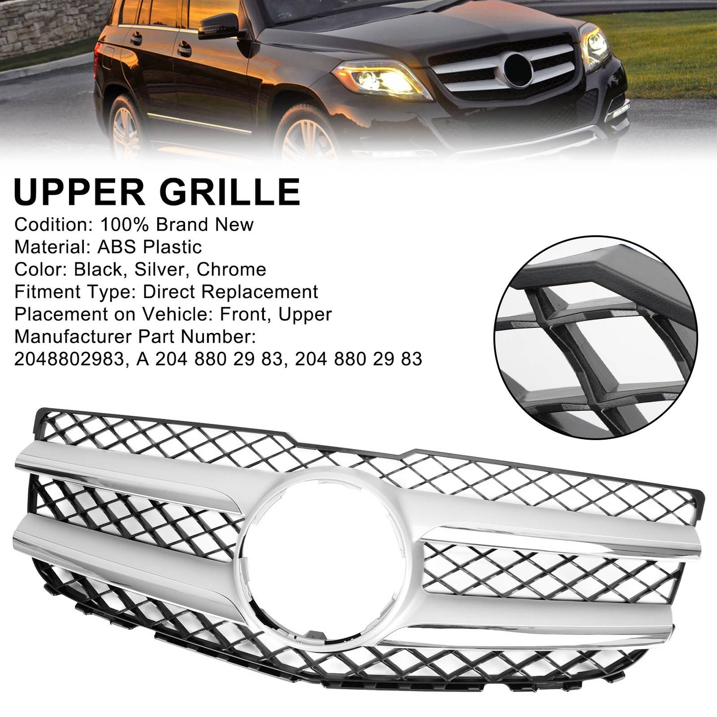 Front Hood Bumper Grill Grille 2048802983 Fit Mercedes-Benz GLK250 GLK350 NEW