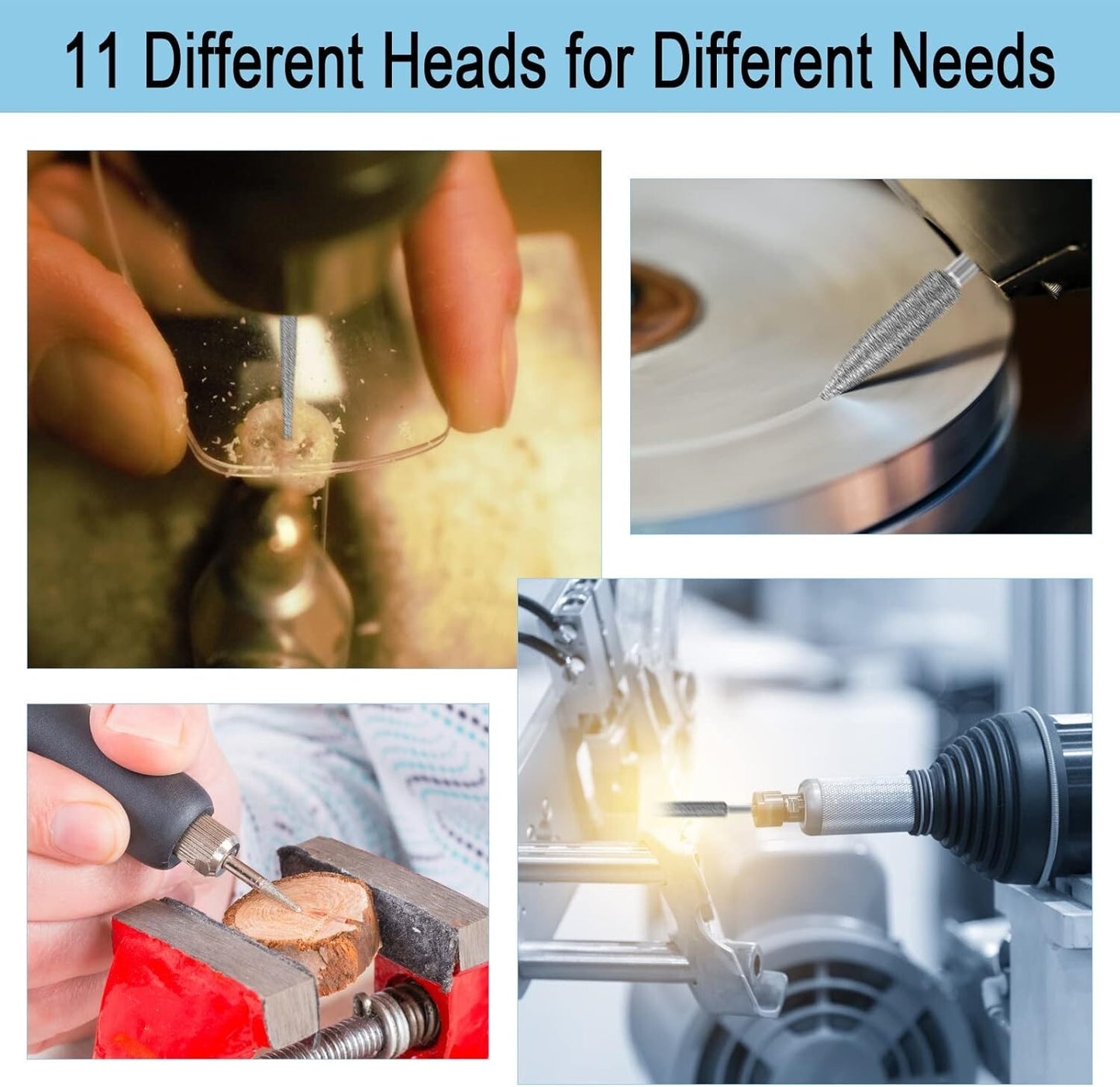 11Pcs Diamond Burr Stone Carving Grinding Bits 1/8" Shank for Dremel Rotary Tool