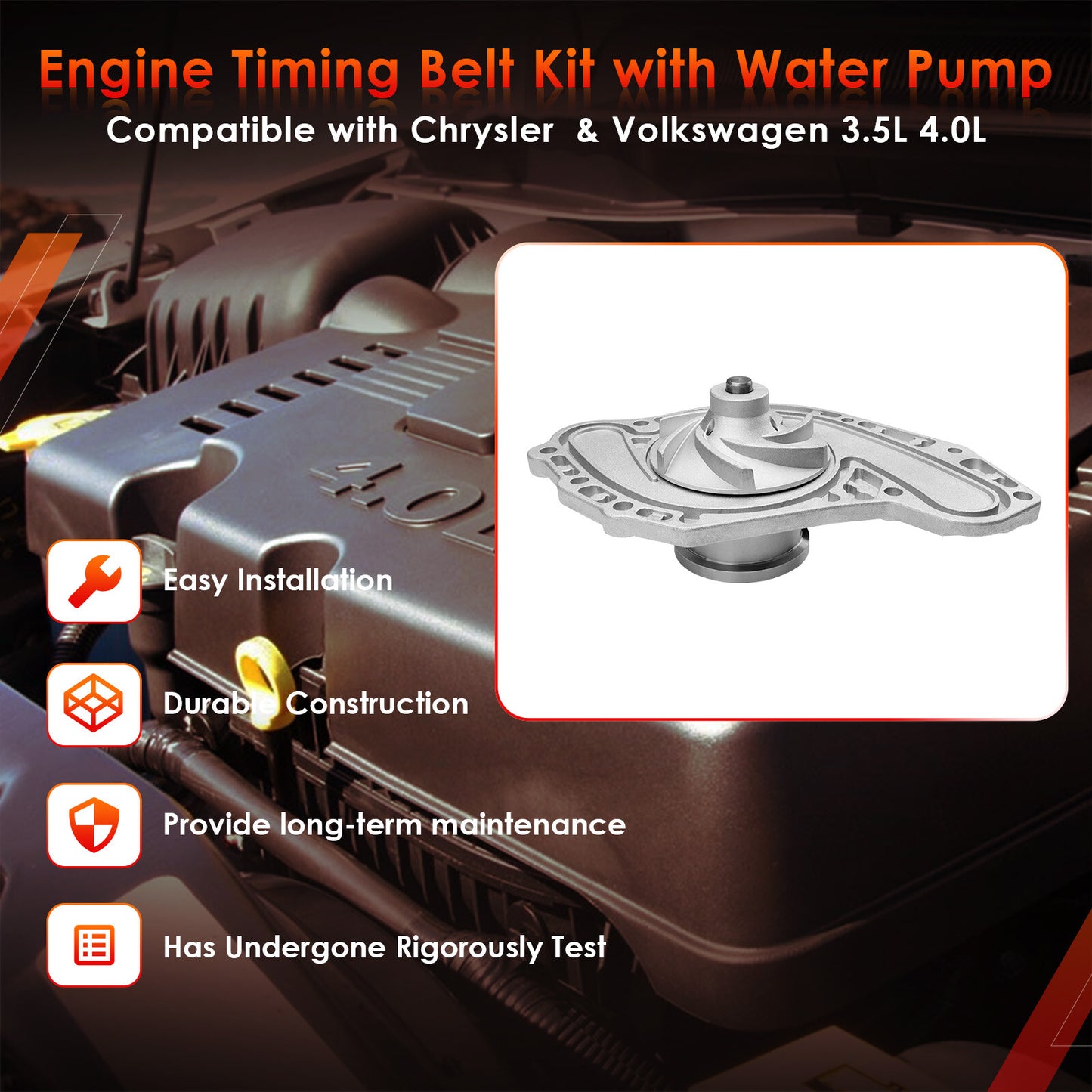 Timing Belt Kit with Water Pump For 05-11 Chrysler Volkswagen 3.5 4.0L TCKWP295D