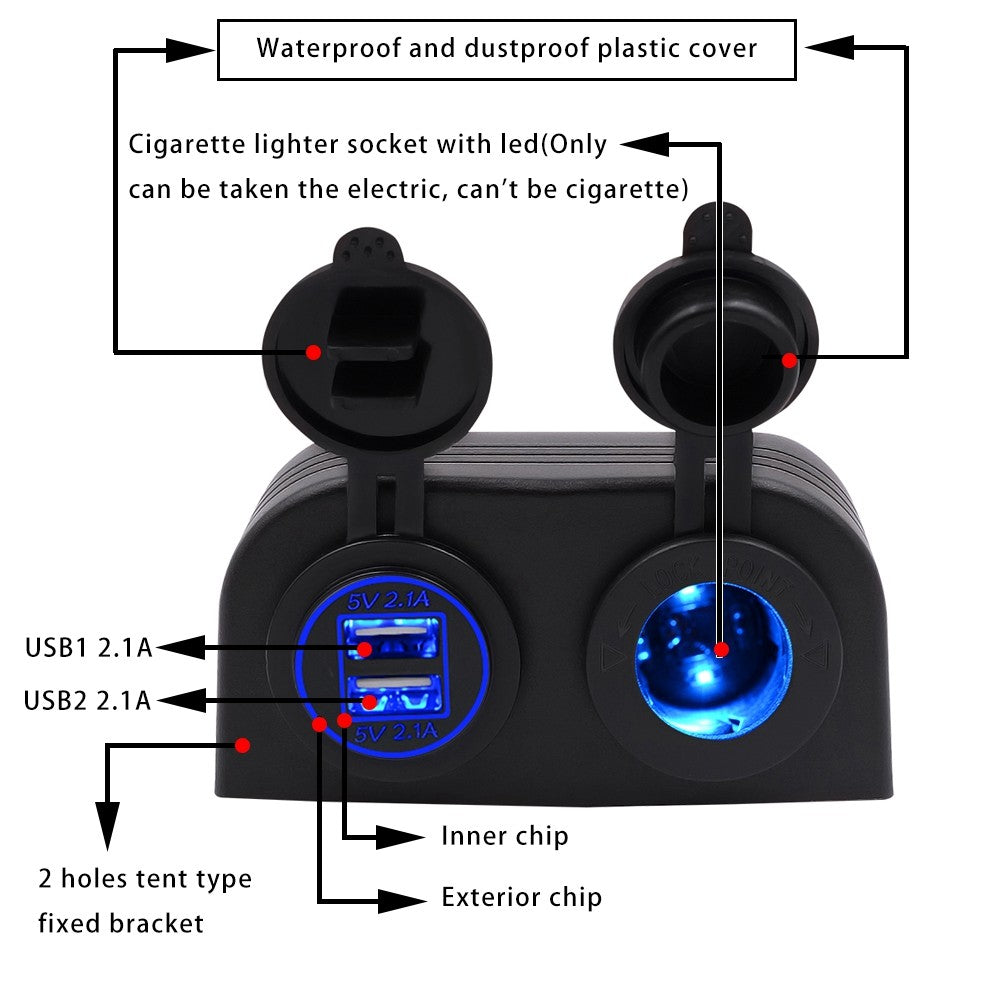 12V Dual USB 4.2A Charger Power Socket Outlet Surface Mount Fit Car Marine