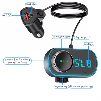 Car Bluetooth FM Transmitter LED Charger AUX Radio QC PD Adapter MP3 Player USB
