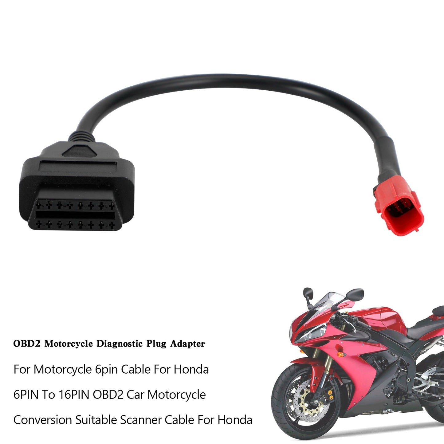 OBD2 Motorcycle Cable For Honda 6 Pin Plug Diagnostic Cable to 16 pin Adapter