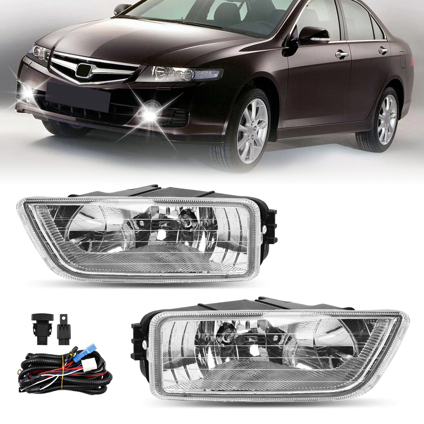 Fog Light Lamps Assembly For Honda Accord 2003-2007 Sedan w/ Bulbs & Harness Kit