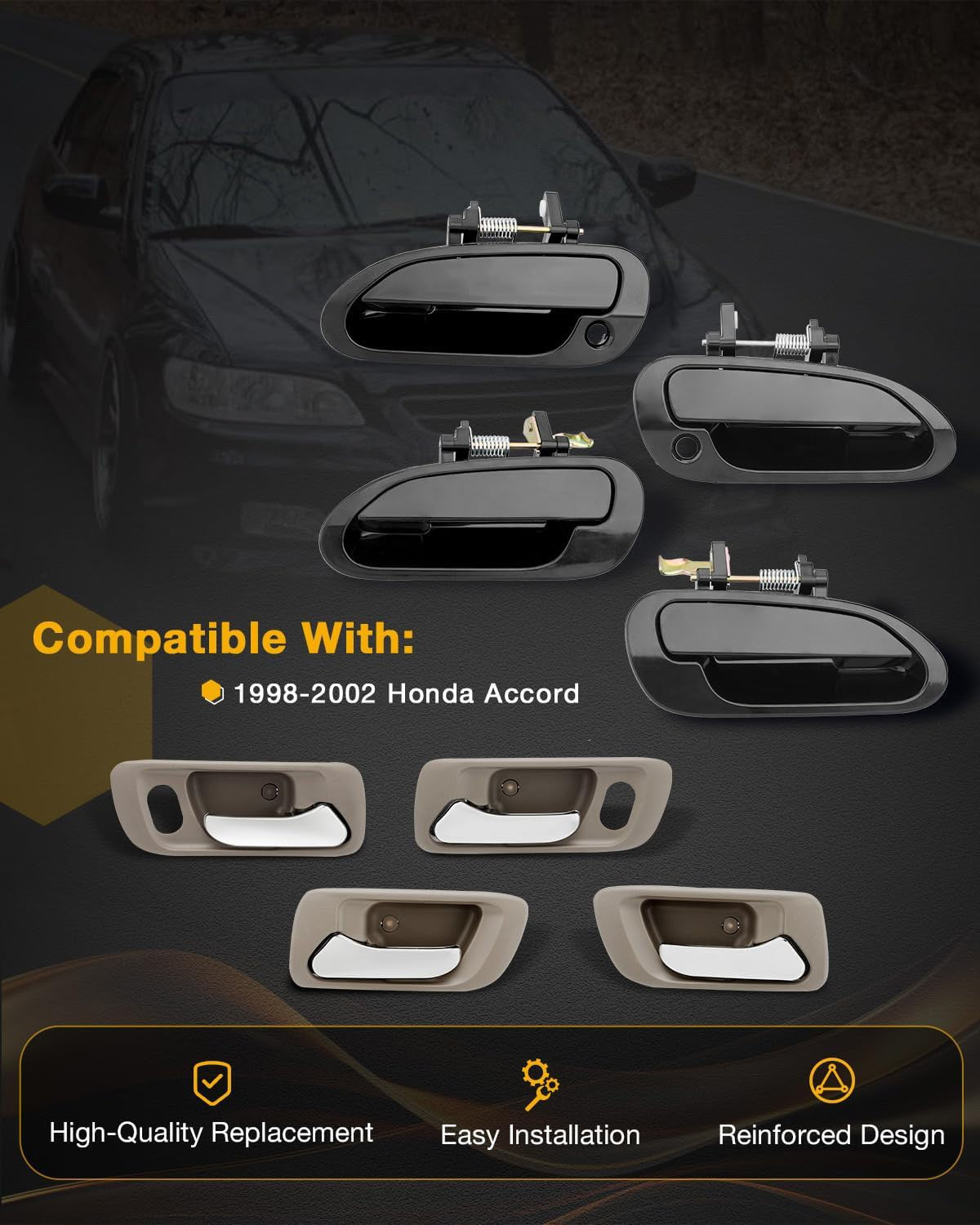 Outside Exterior Interior Door Handle Set Fit 1998-02 Honda Accord 72165S84A01ZC