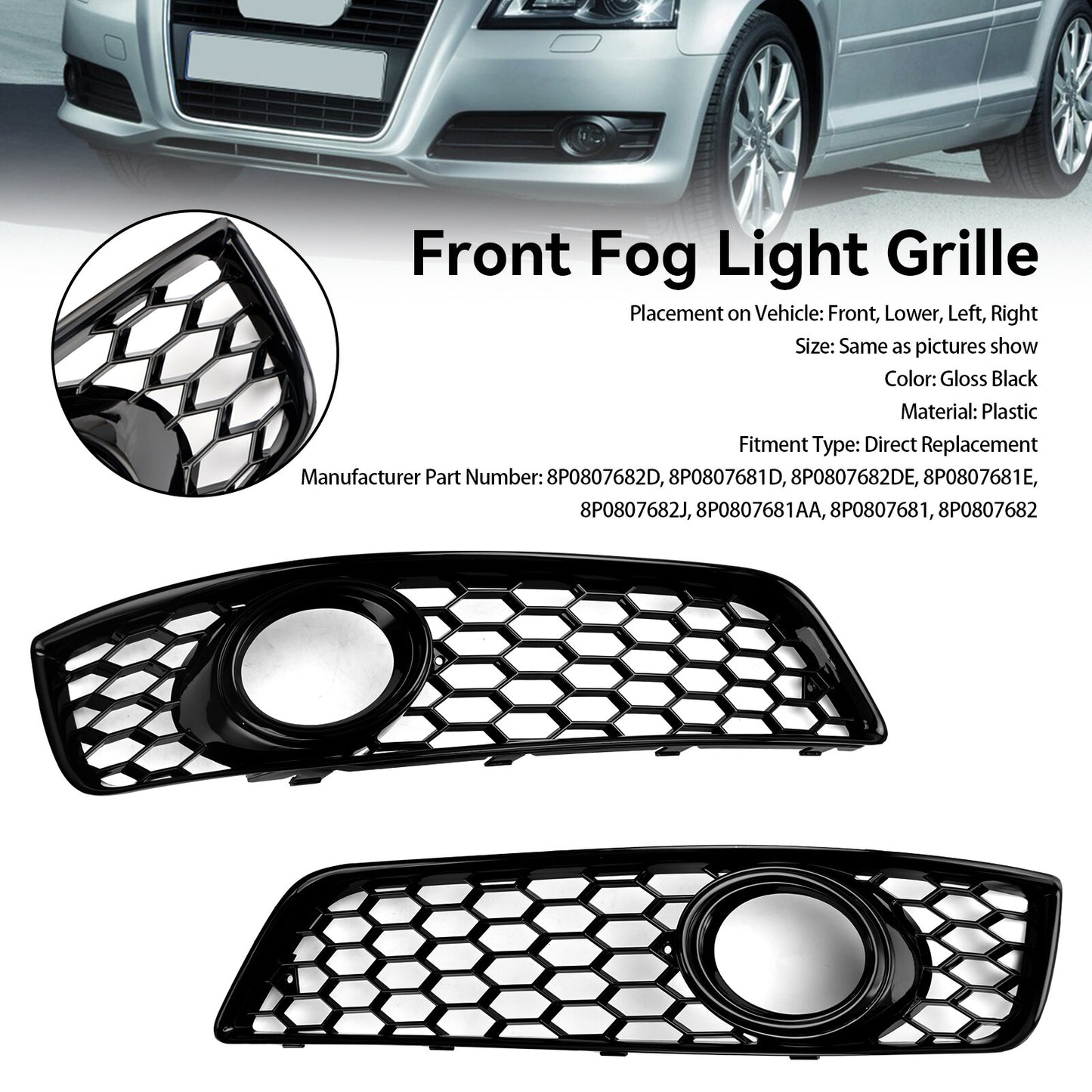 Honeycomb Bumper Front Fog Light Grill Grille Cover Fit Audi A3 8P 2009-2013