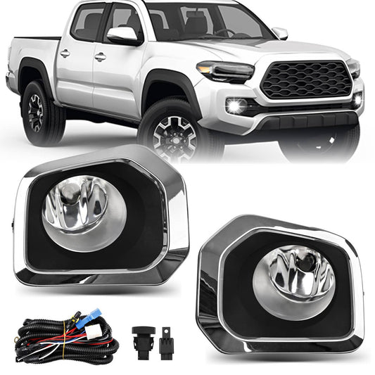 Solid Spare Front Bumper Fog Light Lamp Kit w/ Chrome Trim Bezel Fit 2016-2023 Toyota Tacoma