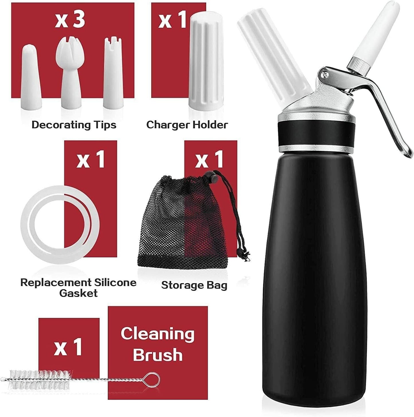 Whipped Cream Dispenser Durable Aluminum Foam Whipper 1 Pint 500ml Cream Maker