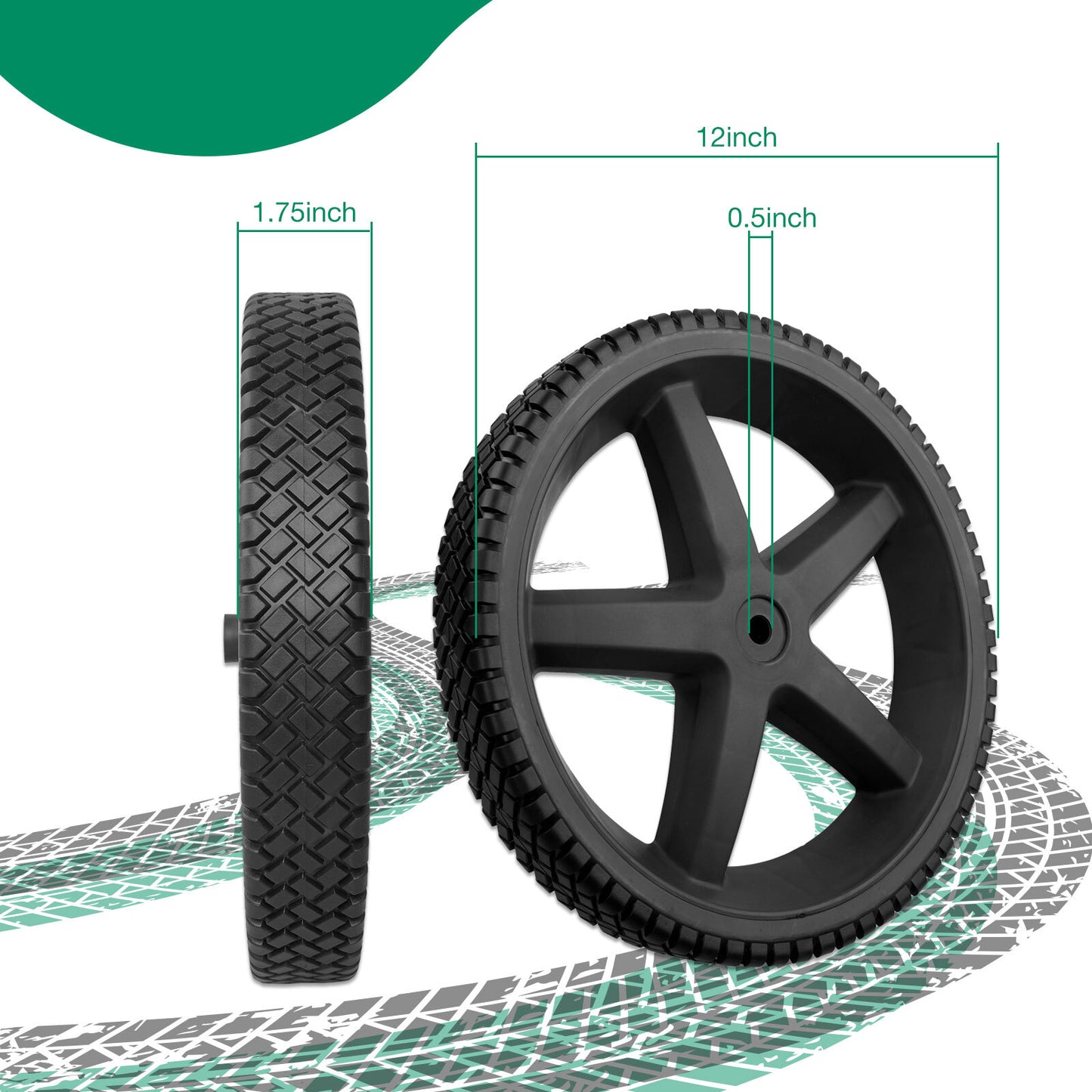 2 Pack 12" x 1.75" 1/2-Hub Pressure Washer Wheels For Homelite Ryobi RY80940B