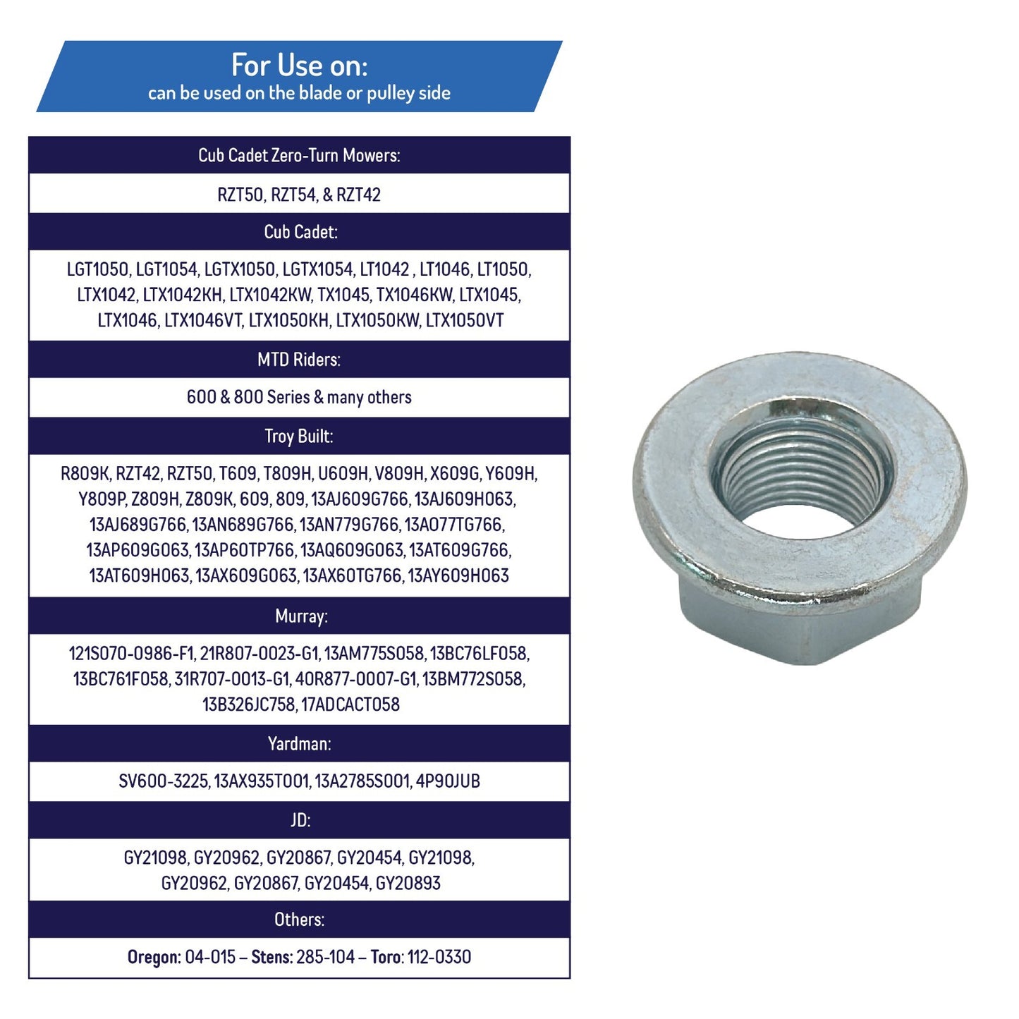 Spindle Blade Hex Nuts for MTD Cub Cadet Mower 912-0417 A, 712-0417 (3 Pack)