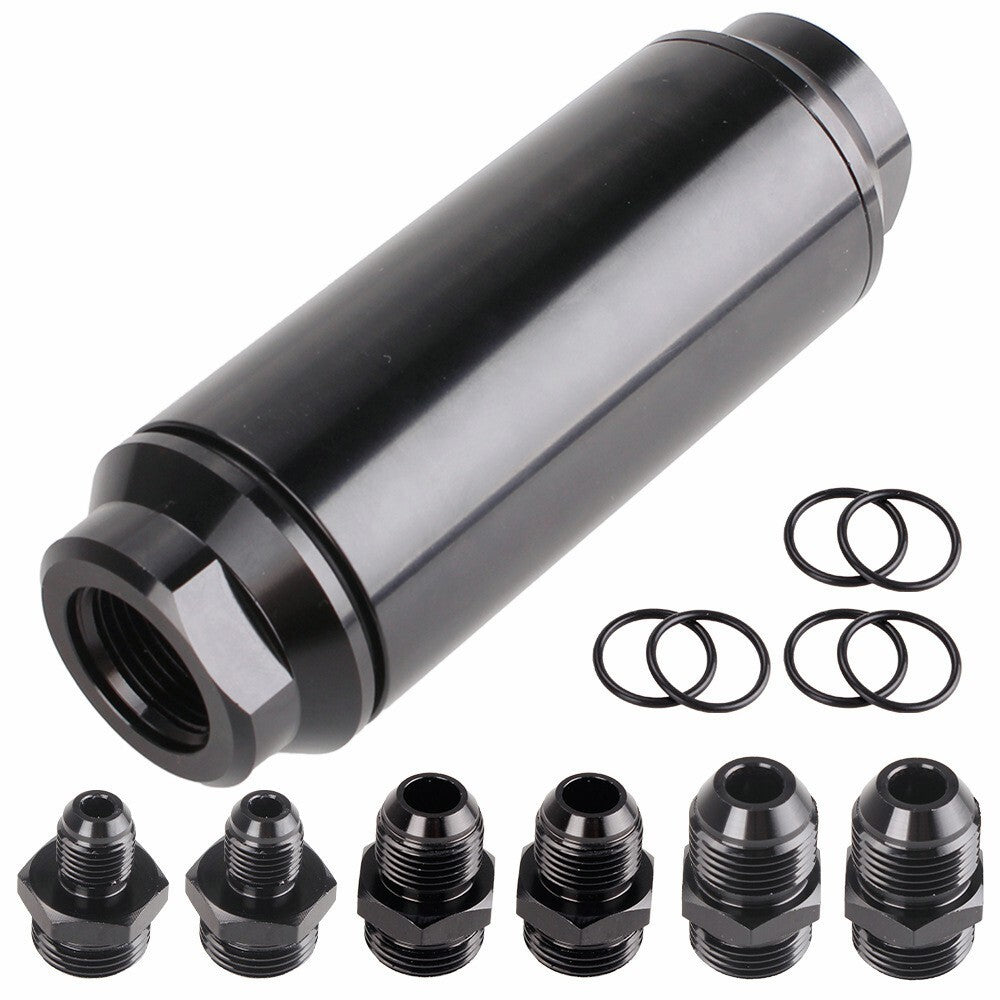 Universal Racing In-Line Fuel Filter With AN 6 8 10 Fittings Adapter 40 Micron