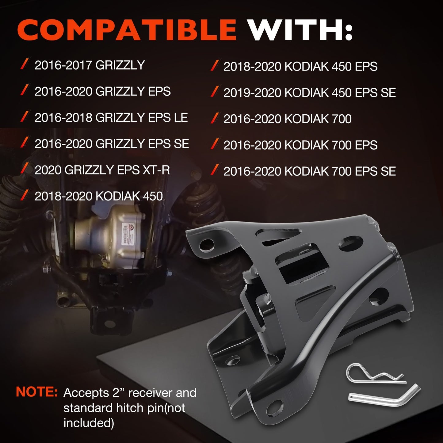 For Yamaha 2018-2025 Kodiak 450 Rear 2" Receiver Hitch - B16-F85H0-V0-00
