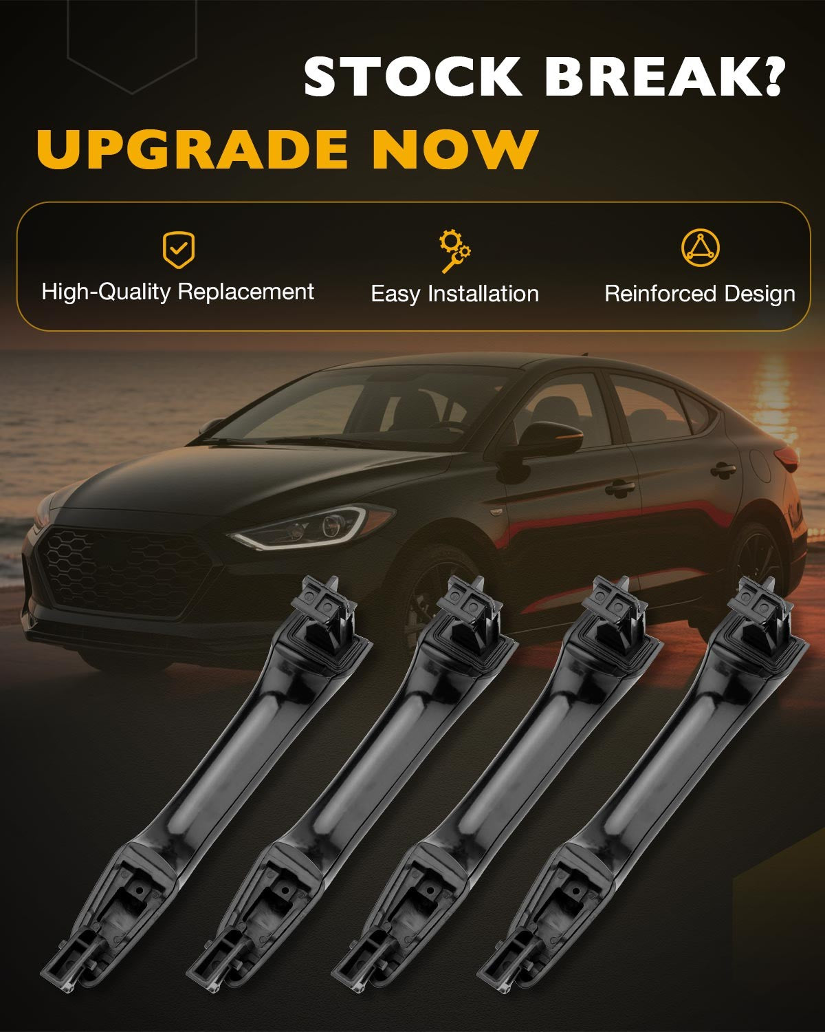 82651F2010 Black Outside Exterior Door Handle Kit Fit 2017-2020 Hyundai Elantra