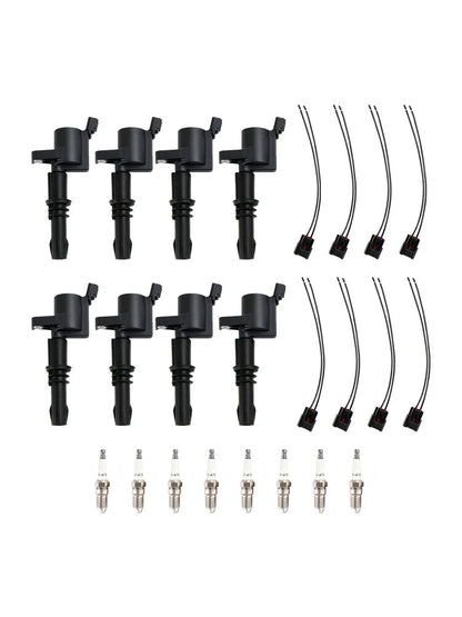 8X lgnition Coil +Spark Plug+Connector FD508  DG511 For Ford F150 5.4L 2004-2010