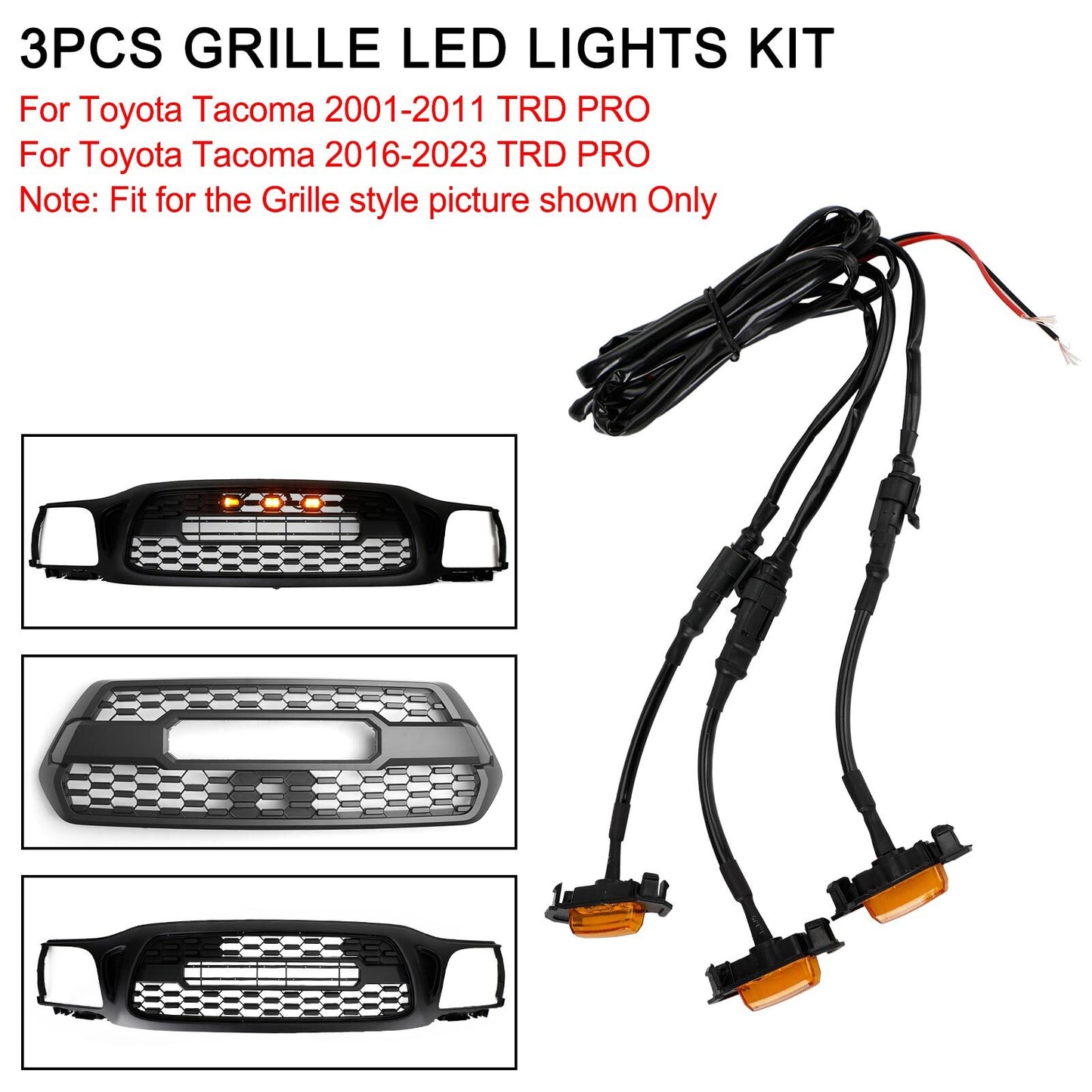 ??3PCS Front Bumper Hood Grille LED Lights For Toyota Tacoma 01-11 16-23 TRD PRO