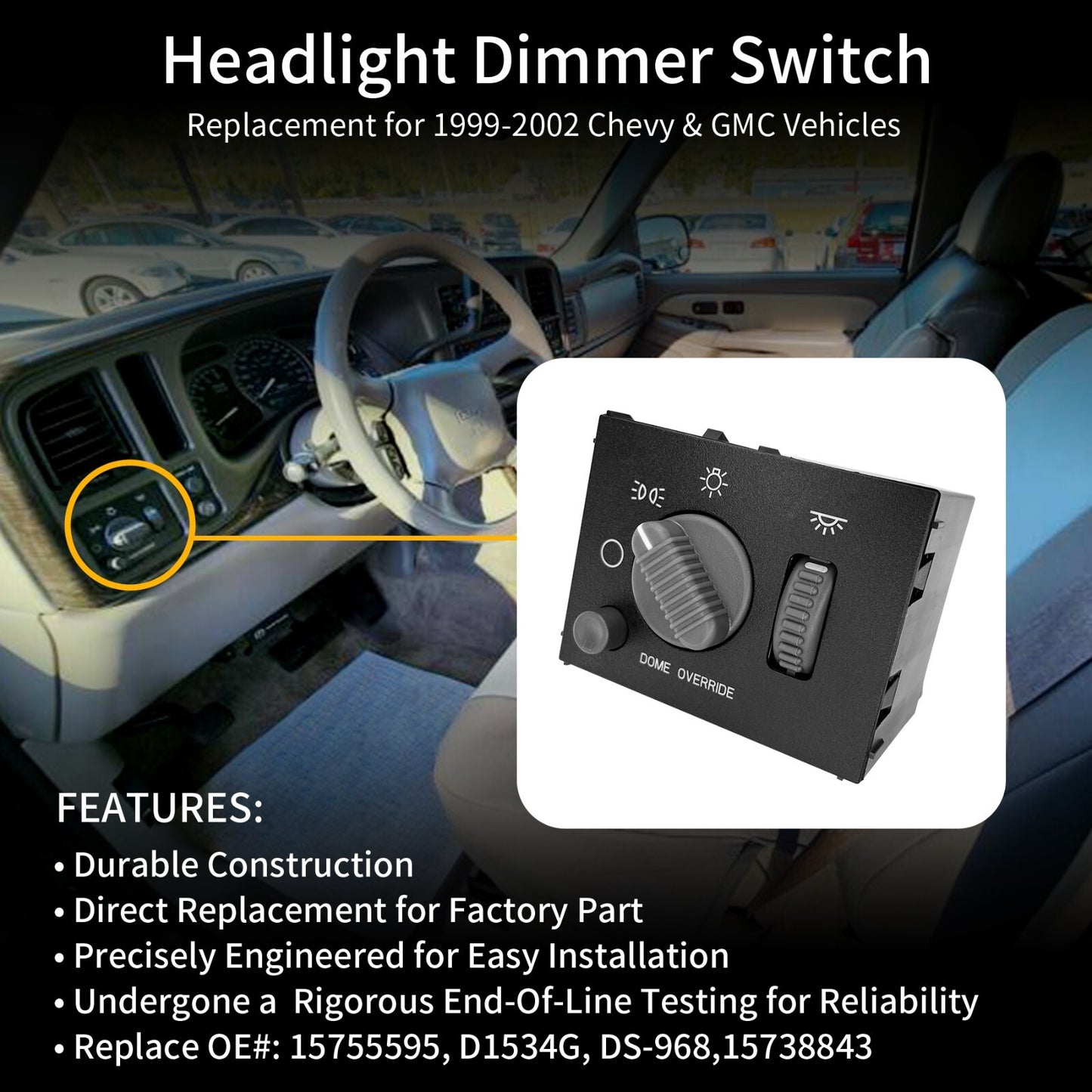 Headlight Headlamp Dimmer Switch for 1999-2002 Chevy Silverado GMC Sierra Yukon