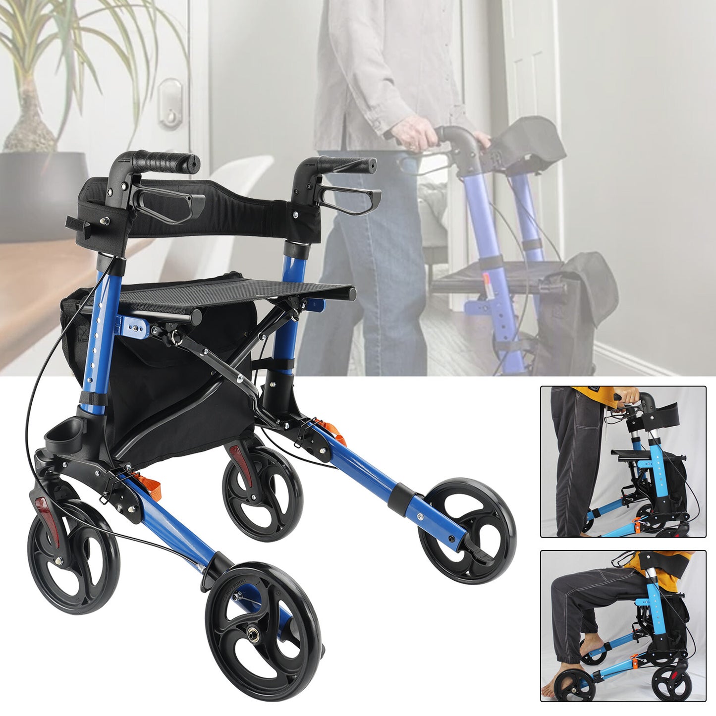 Rollator Walker with Seat for Seniors, 8" Wheels Walker, Lightweight, Adjustable