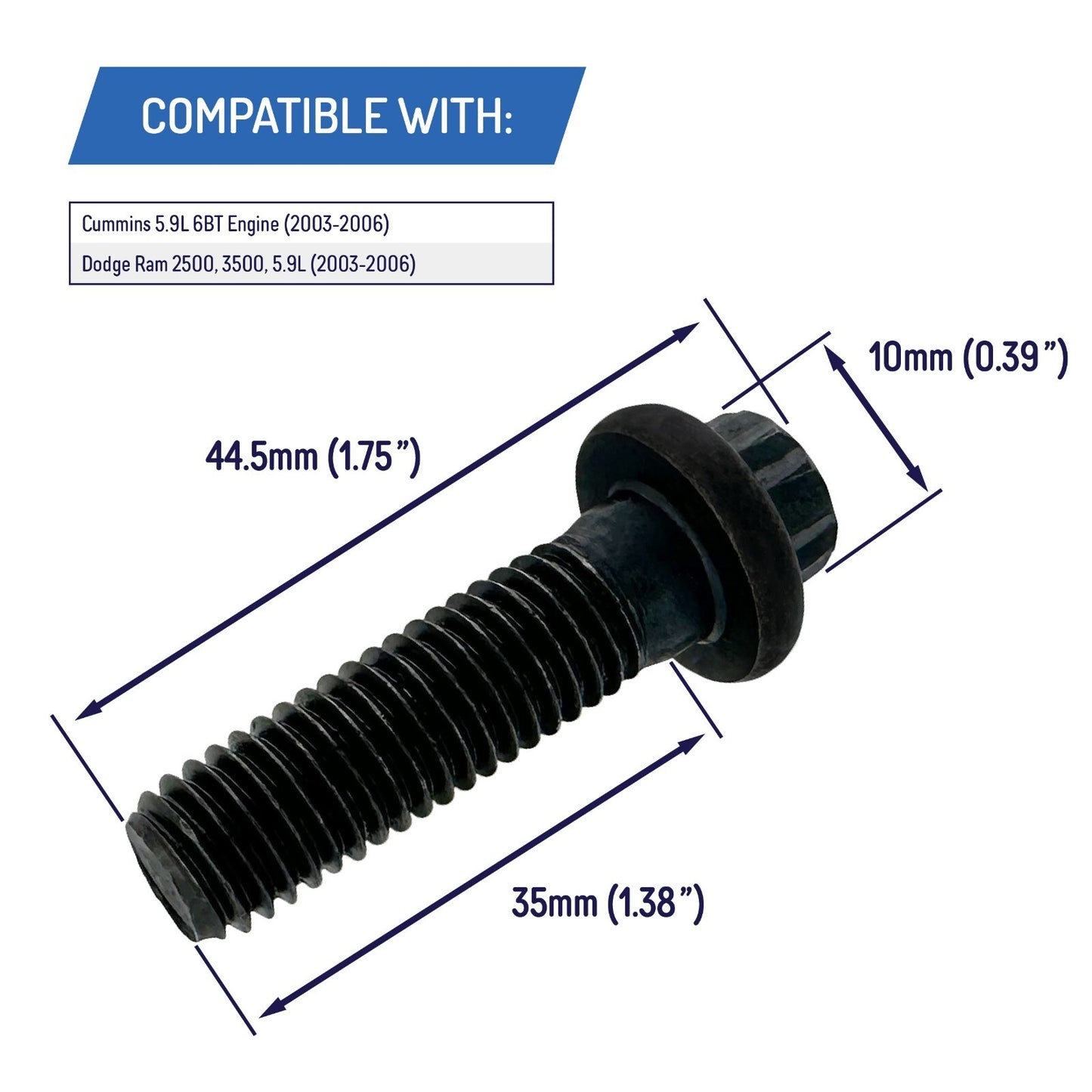 Starter Motor Mounting Bolts for Cummins Dodge Ram, 3903834, 5.9L, 03-06 (3pk)