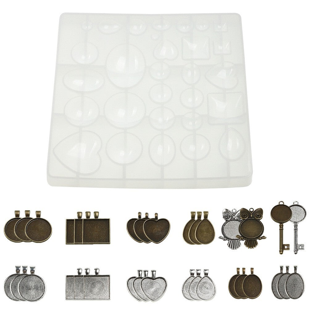 35PCS DIY Silicone Resin Mold Jewelry Casting Epoxy Pendant Tray Mould Craft Kit