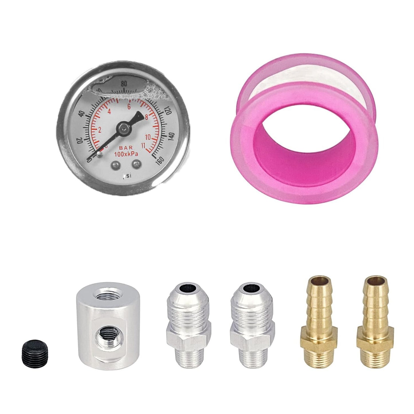 Universal 1/8 NPT Fuel Pressure Regulator Gauge Liquid Filled Polished+Adapter