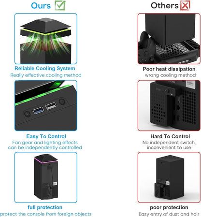 RGB Cooling Fan for Xbox Series X Game Console Vertical Stand Cooler Accessories