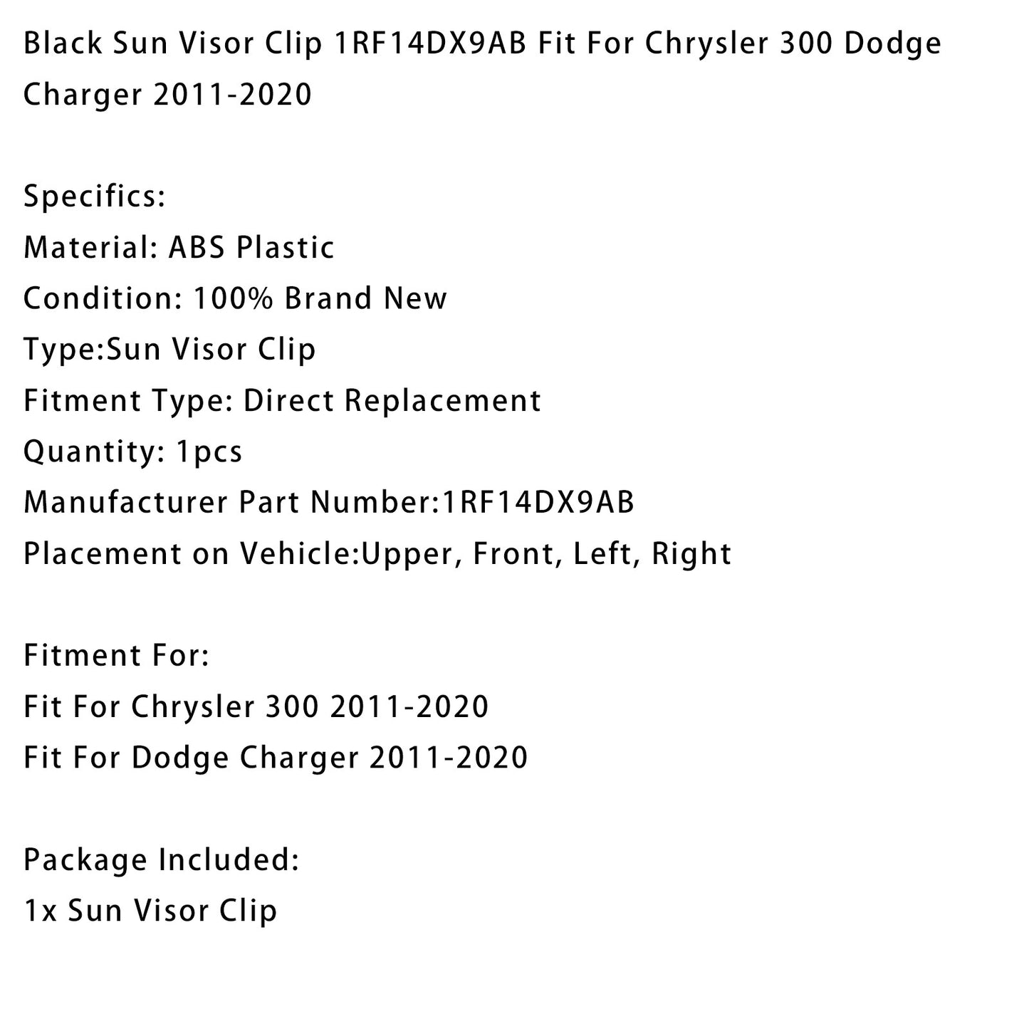 Black Sun Visor Clip 1RF14DX9AB Fit For Chrysler 300 Dodge Charger 2011-2020