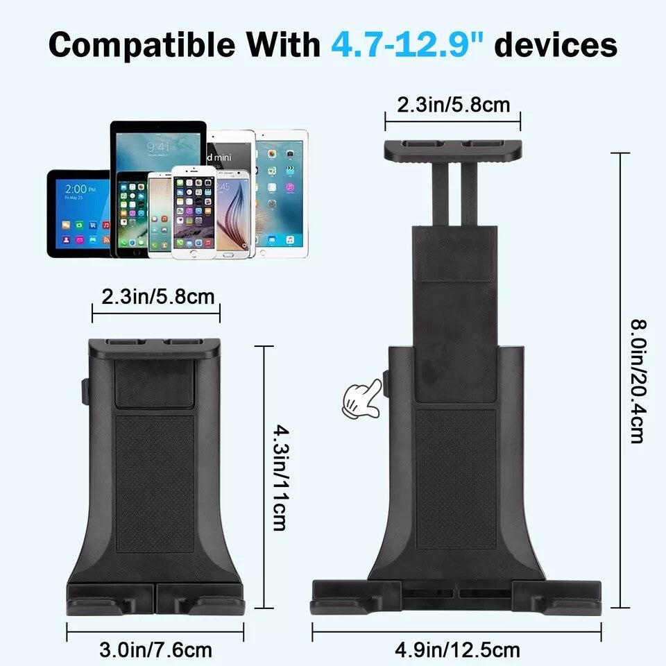 4.7-12.9" Tablet Phone Holder for Mic Stand Bike Treadmill Motorcycle iPad Mount