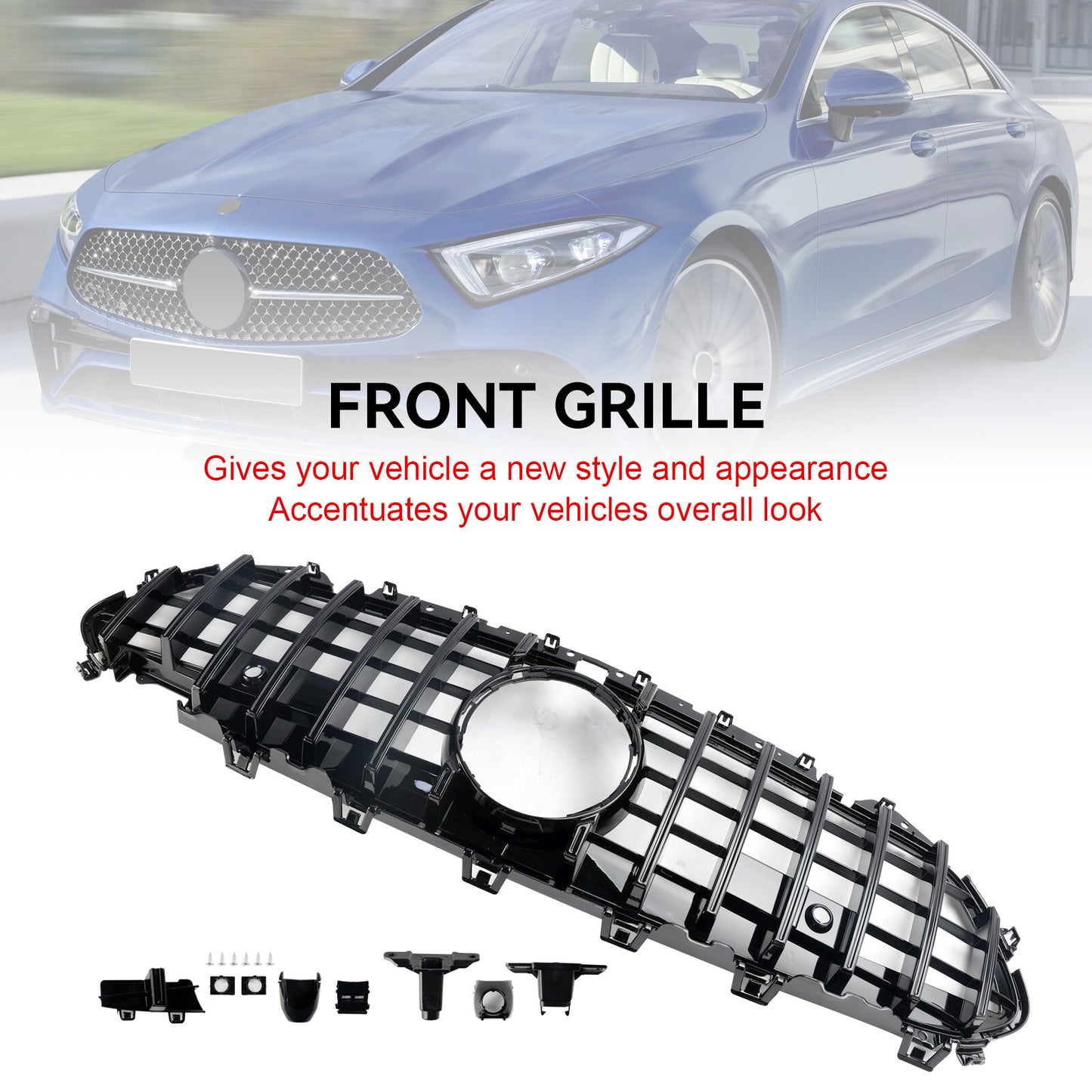 Black Front Bumper Grill Grille Fit Mercedes CLS C257 W257 Coupe 2018-2024