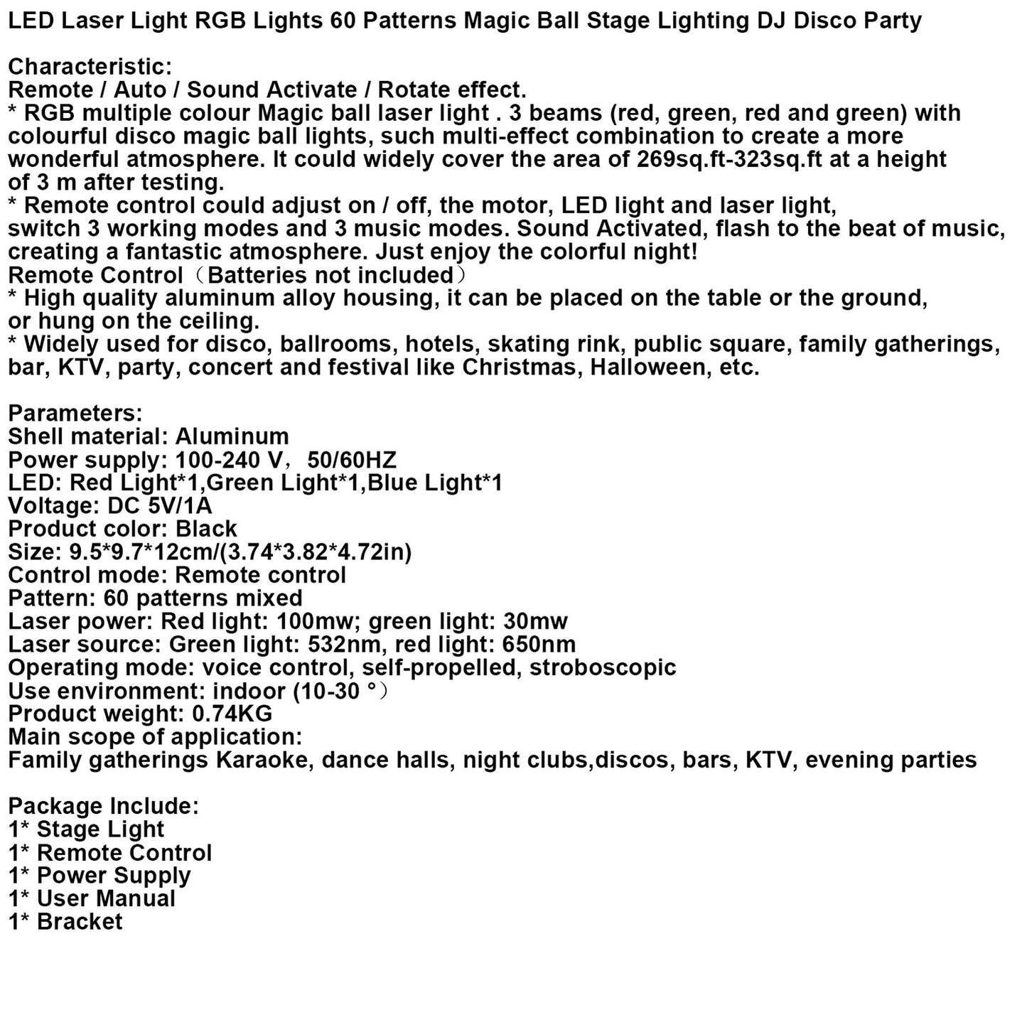 LED Laser Light RGB Lights 60 Patterns Magic Ball Stage Lighting DJ Disco Party