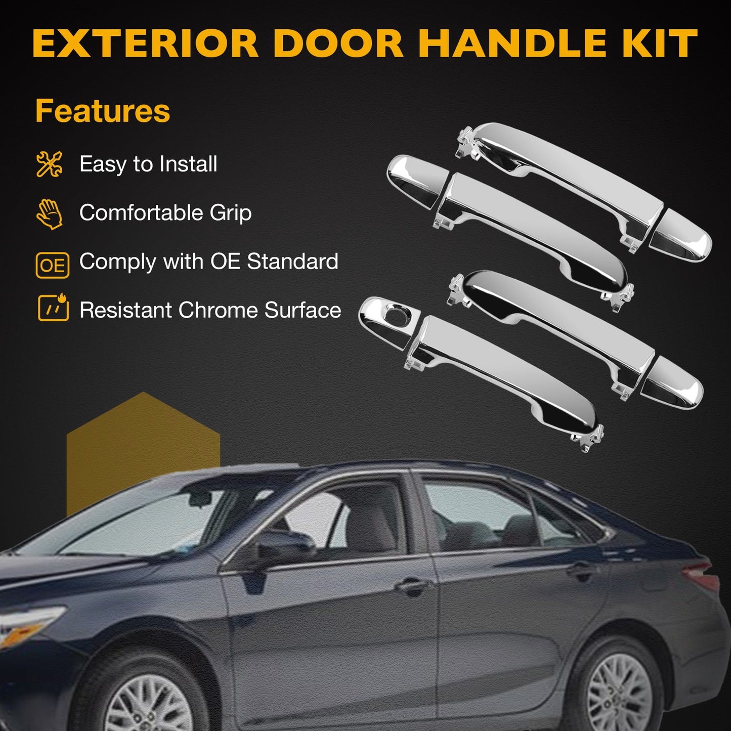 4X Exterior Door Handles Front Rear Side LH RH Fit 2012-2017 Toyota Camry Chrome
