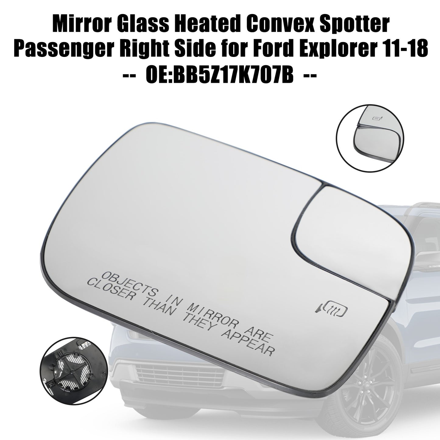 Mirror Glass Heated Convex Spotter Passenger Right Side for Ford Explorer 11-18