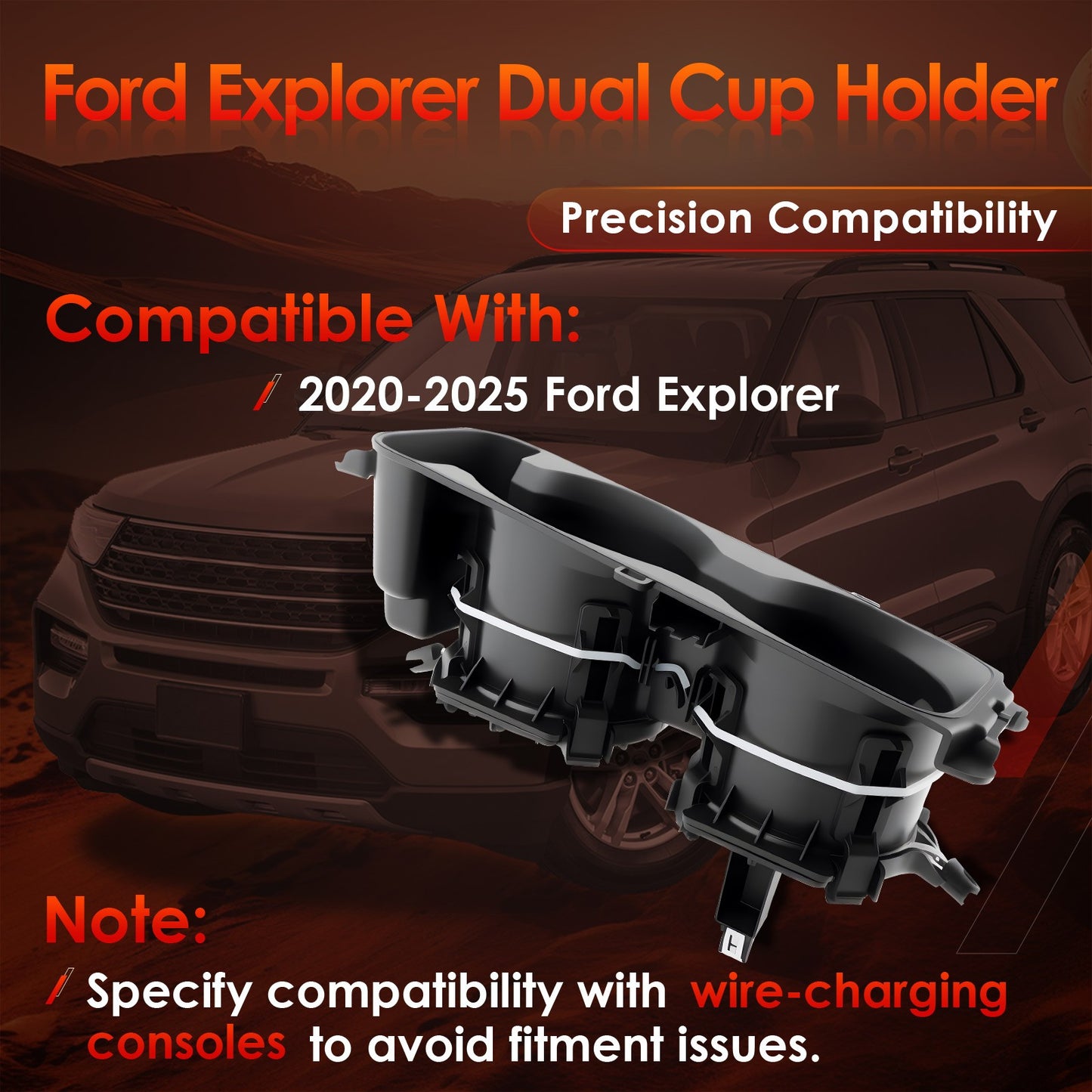 Upgrade Center Dual Cup Holder w/ Wireless Charging Fit 2020-2025 Ford Explorer