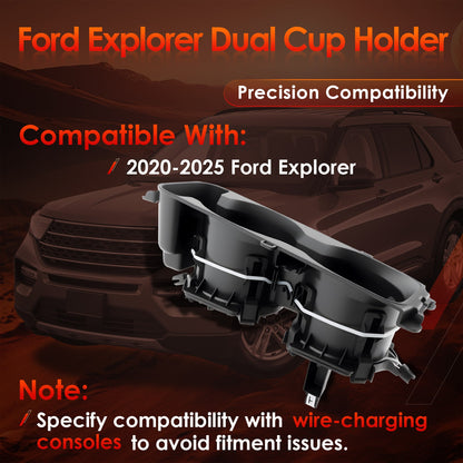 Upgrade Center Dual Cup Holder w/ Wireless Charging Fit 2020-2025 Ford Explorer