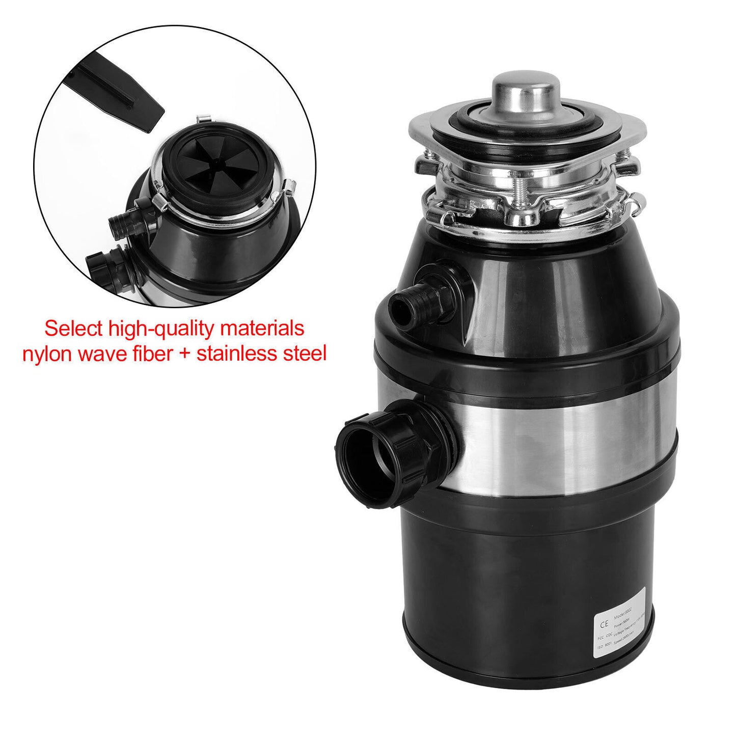 Garbage Disposal 3/4 HP 2800 RPM Under Sink Kitchen Food Waste w/ Plug