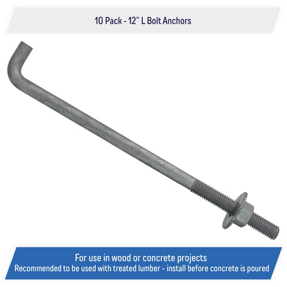 5/8" x 12-inch Galvanized Threaded Anchor Bolts for Wood, Concrete (10 Pack)