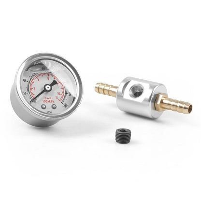 Universal 1/8 NPT Fuel Pressure Regulator Gauge Liquid Filled Polished+Adapter