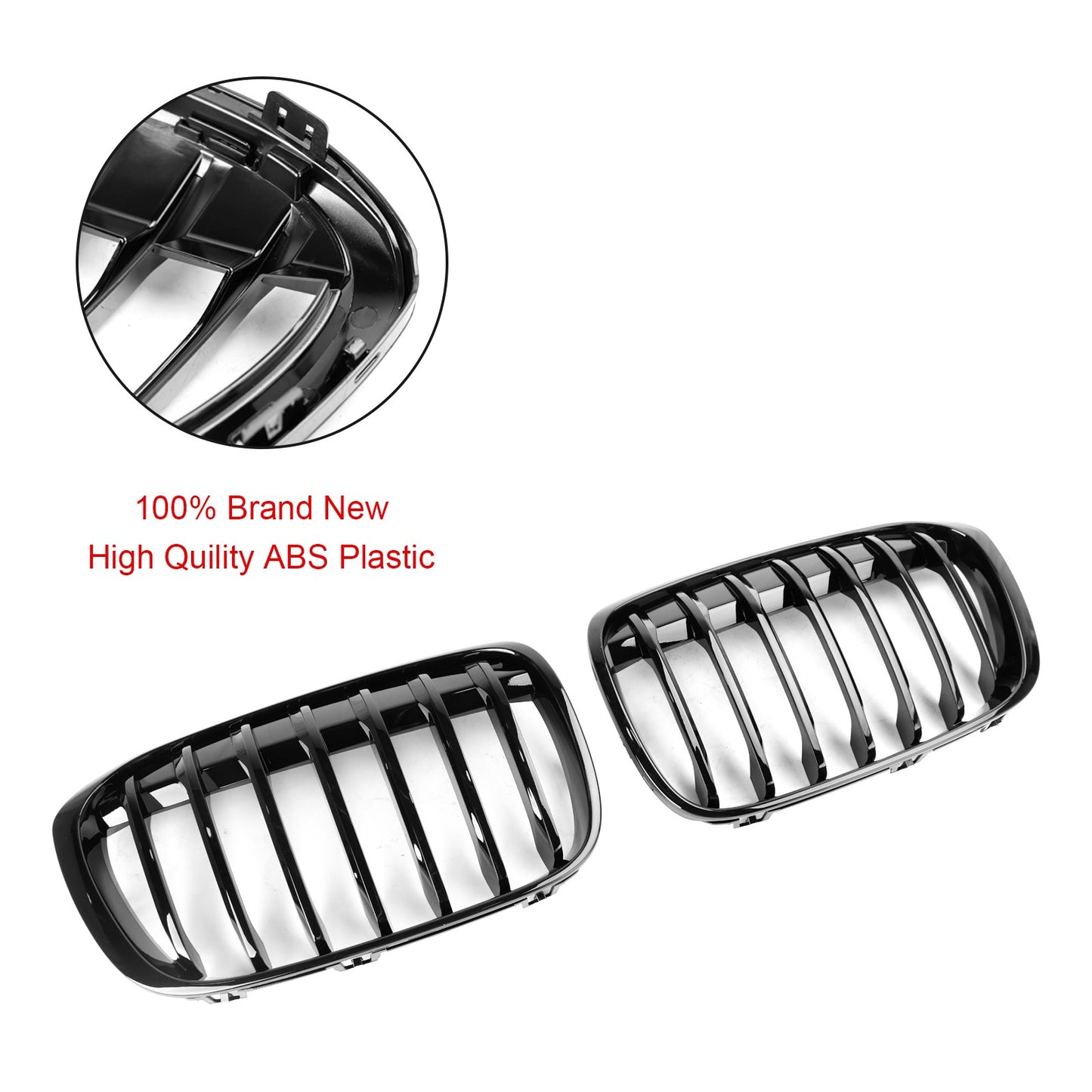 2PCS Gloss Black Front Kidney Grille Grill Fit BMW X1 F48 F49 2016-2018 2017