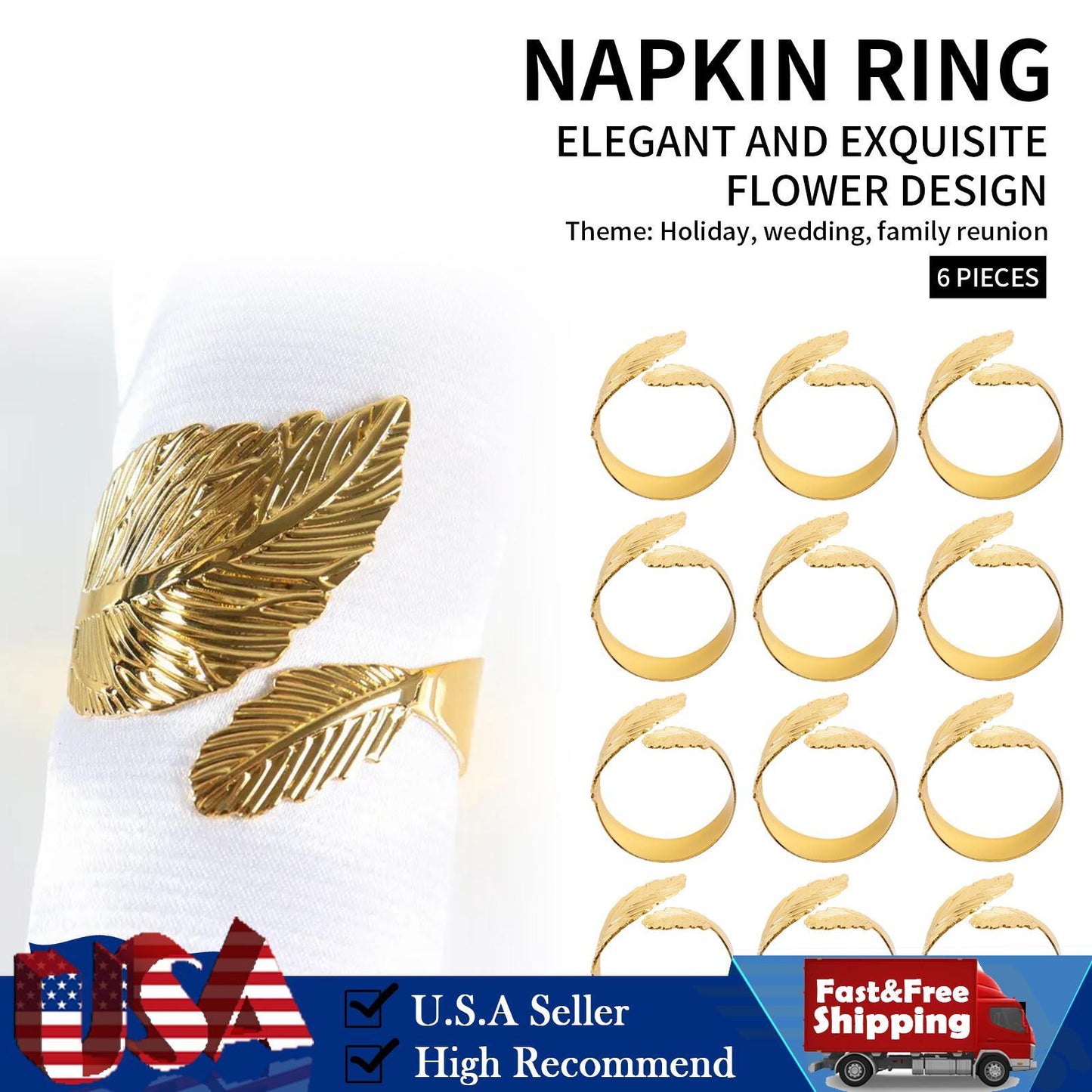 12PCS Napkin Rings Leaf Napkin Holder Adornmen Alloy Golden