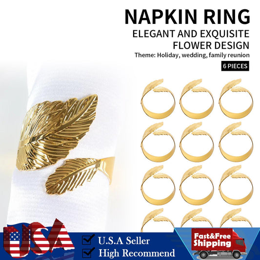 12PCS Napkin Rings Leaf Napkin Holder Adornmen Alloy Golden