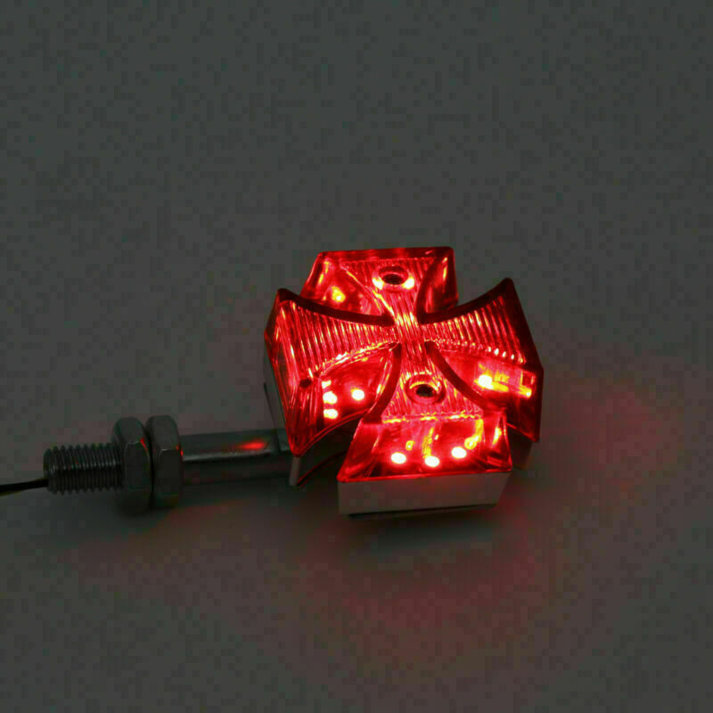 2x Custom Red Maltese Cross LED Turn Signal Light Fit For Motorcycle