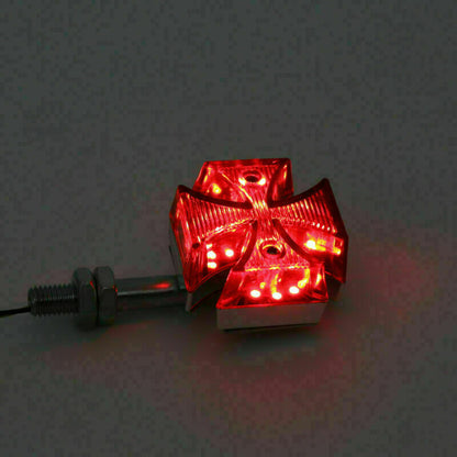 2x Custom Red Maltese Cross LED Turn Signal Light Fit For Motorcycle