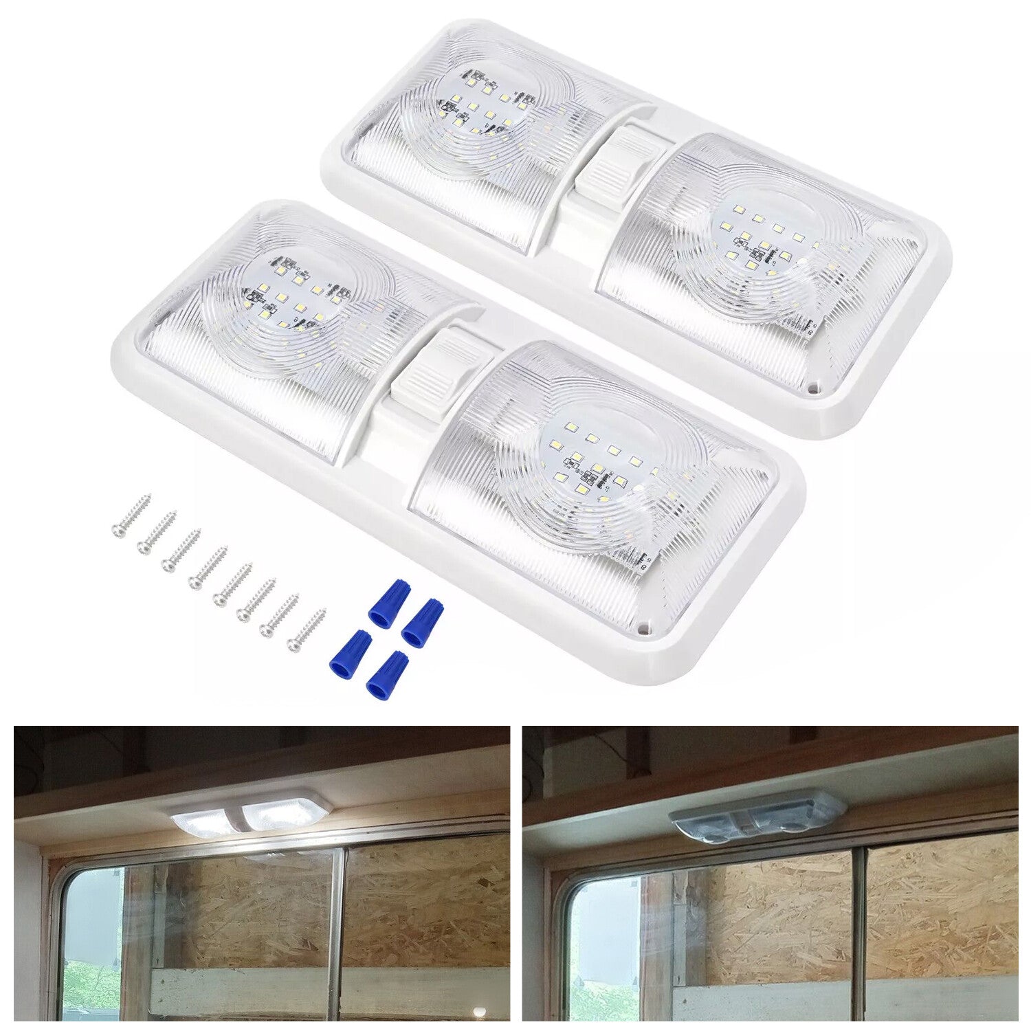 Solid Spare 2PCS 12V LED White Ceiling Fixture Double Dome Light For Camper Trailer RV