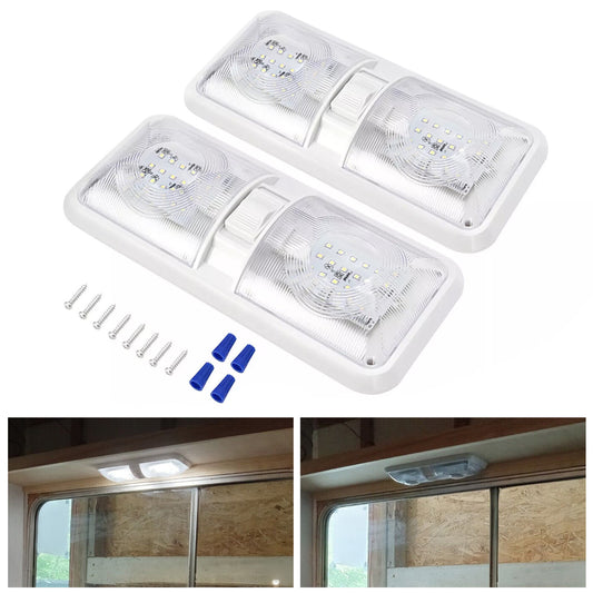Solid Spare 2PCS 12V LED White Ceiling Fixture Double Dome Light For Camper Trailer RV
