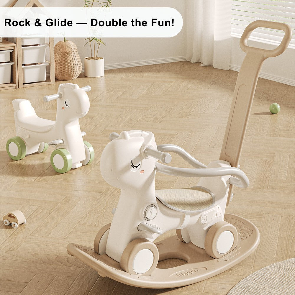 ??4-in-1 Baby Rocking Horse for Toddlers 1-3 Years – Ride-On Toy Brown