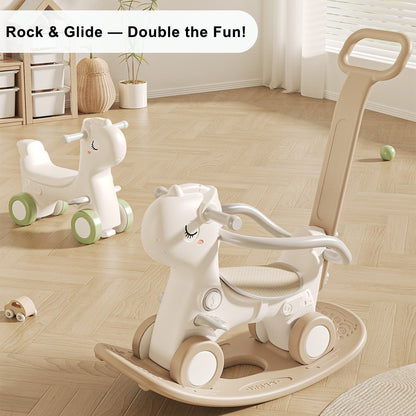 ??4-in-1 Baby Rocking Horse for Toddlers 1-3 Years – Ride-On Toy Brown