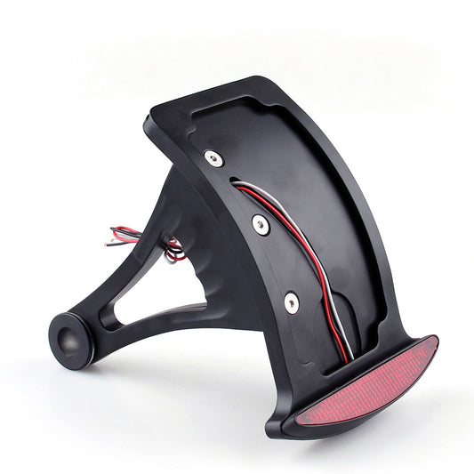 Side Axle Mount Black Billet License Plate Bracket Taillight Led Fit Harley BLK